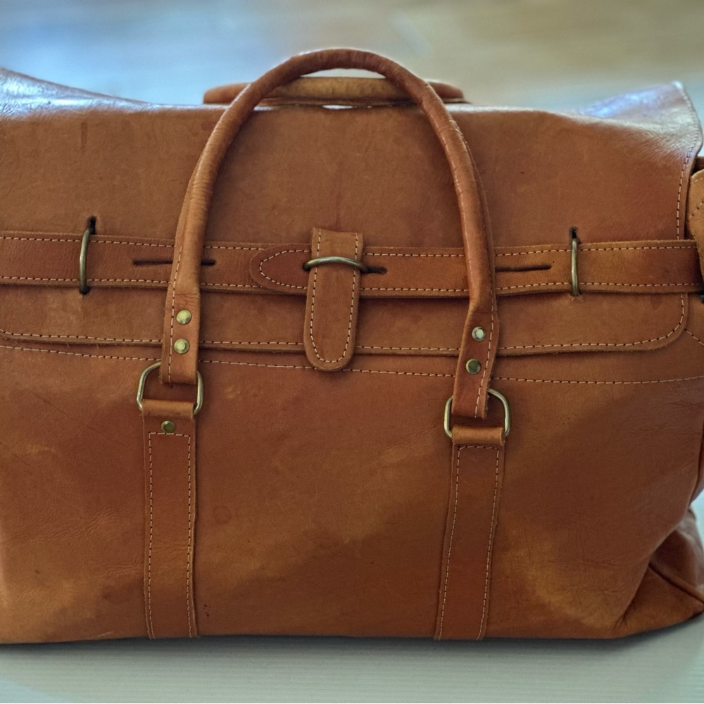 Handmade Men's Tan Leather Bag - Vintage